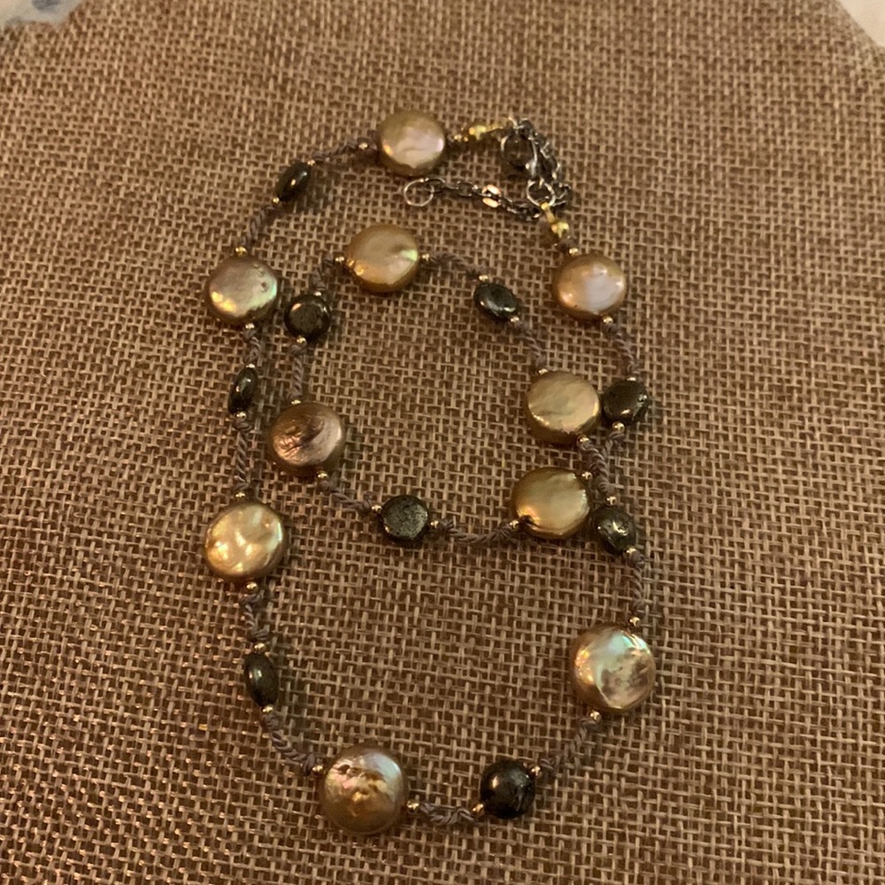 New Handmade Coin Pearl and Pyrite Necklace.